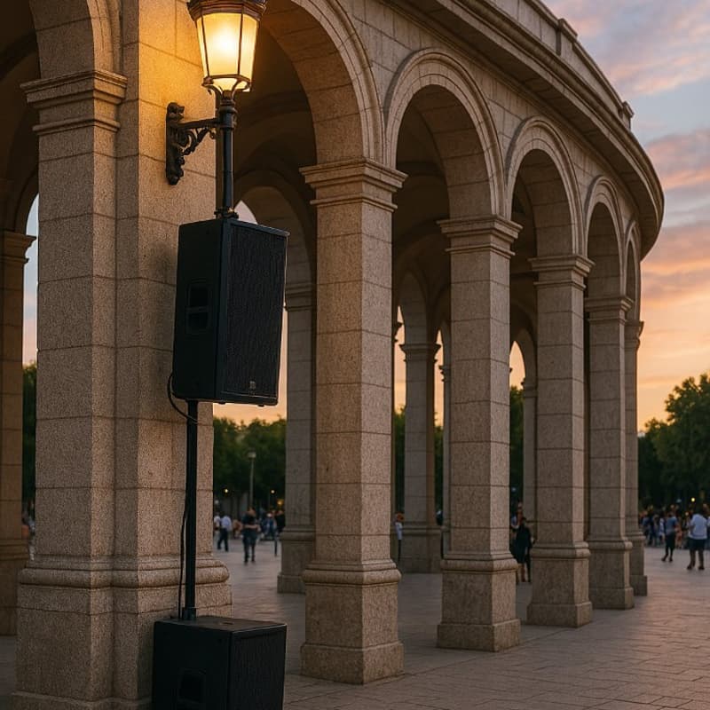 Escenari de festes patronals amb truss, line array i il·luminació